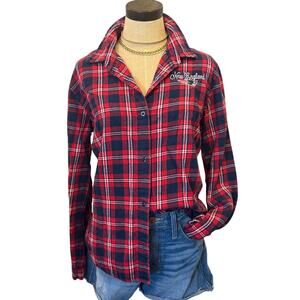 NFL NEW ENGLAND PATRIOTS Football Plaid Button Down Embroidered Top Shirt XL